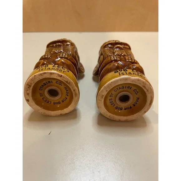 Vintage Bob Lees Islander Tiki Salt & Pepper Shaker Set Ceramic Brown Polynesian - Picture 7 of 11